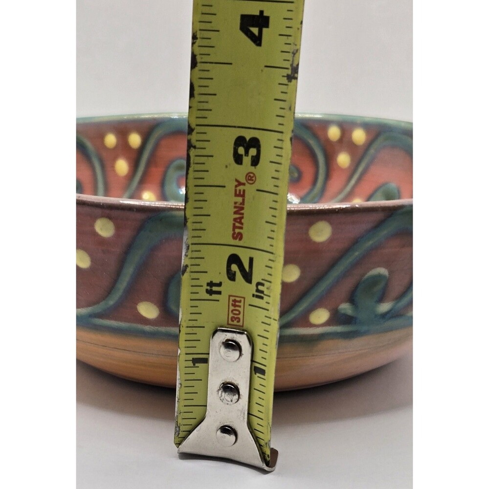 Earthworks Barbados Salad Bowl 6.5" Orange & Turquoise Stoneware Spiral Dot - Picture 10 of 13